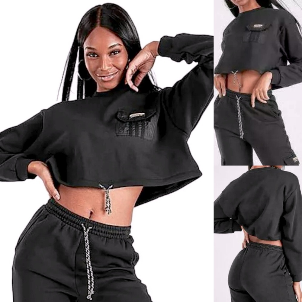 Adidas Outline Crop Crew Womens Active Sweatshirts Size M, Color: Black